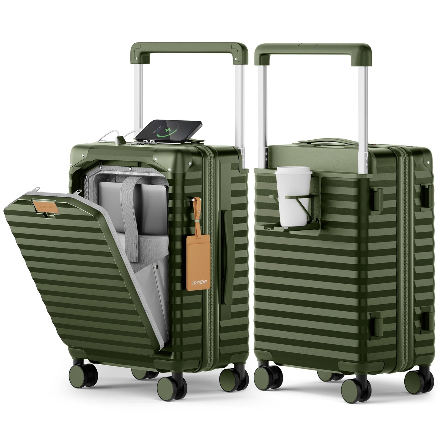 20 inch Front-opening Carry-on Luggage Suitcase with Cup Holder, TSA Lock, Spinner Wheels