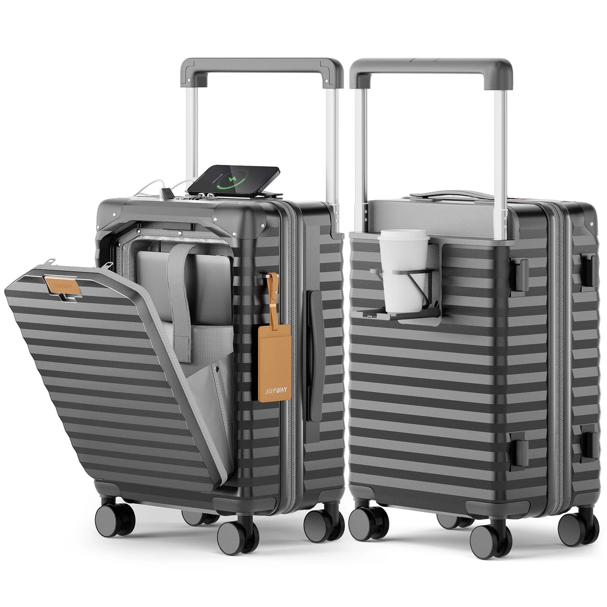 20 inch Front-opening Carry-on Luggage Suitcase with Cup Holder, TSA Lock, Spinner Wheels