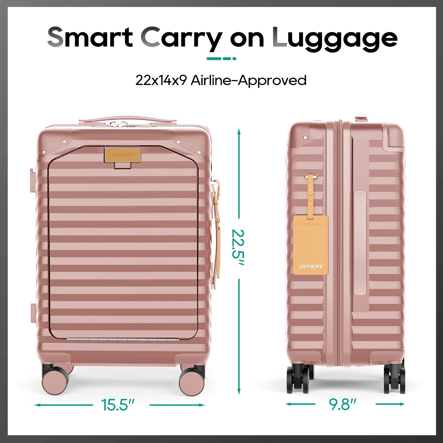 20 inch Front-opening Carry-on Luggage Suitcase with Cup Holder, TSA Lock, Spinner Wheels