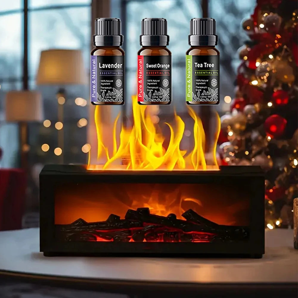 300ml Flame Effect Humidifier & Aroma Diffuser,  with Remote & Timer, Auto Shut Off, Realistic Fireplace for Home Decor