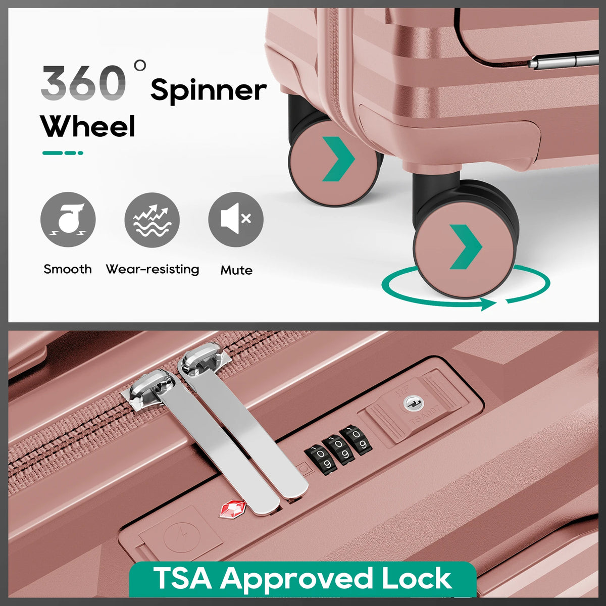 20 inch Front-opening Carry-on Luggage Suitcase with Cup Holder, TSA Lock, Spinner Wheels