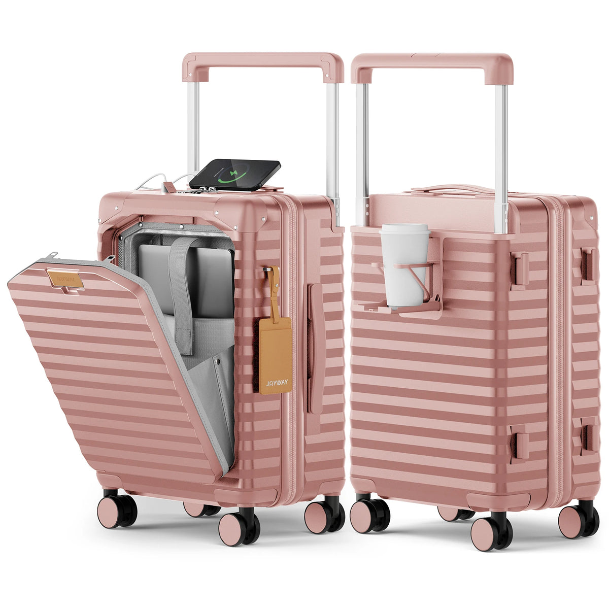 20 inch Front-opening Carry-on Luggage Suitcase with Cup Holder, TSA Lock, Spinner Wheels