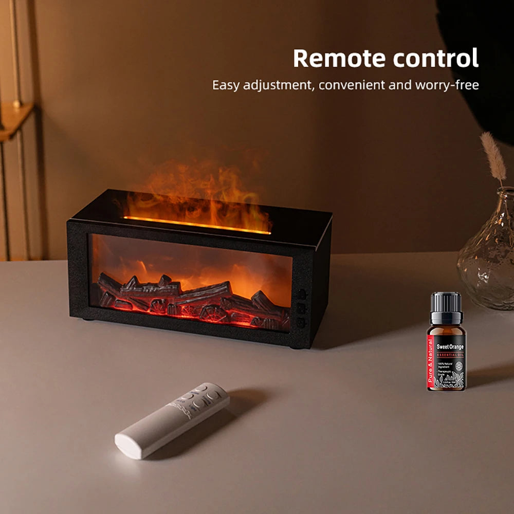 300ml Flame Effect Humidifier & Aroma Diffuser,  with Remote & Timer, Auto Shut Off, Realistic Fireplace for Home Decor