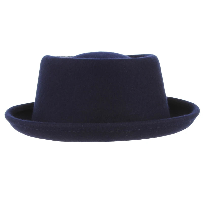 100% Wool Pork Pie Fedora Hat for Women Men Autumn Winter Felt Curved Brim Porkpie Hat