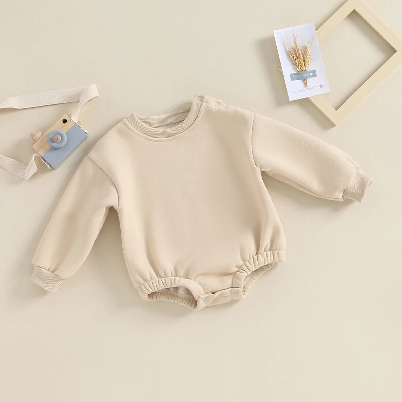 Newborn Baby Boys Girls Winter Jumpsuit Infant Warm Fleece Hooded Romper Toddler Solid Color Casual Outfit Coat