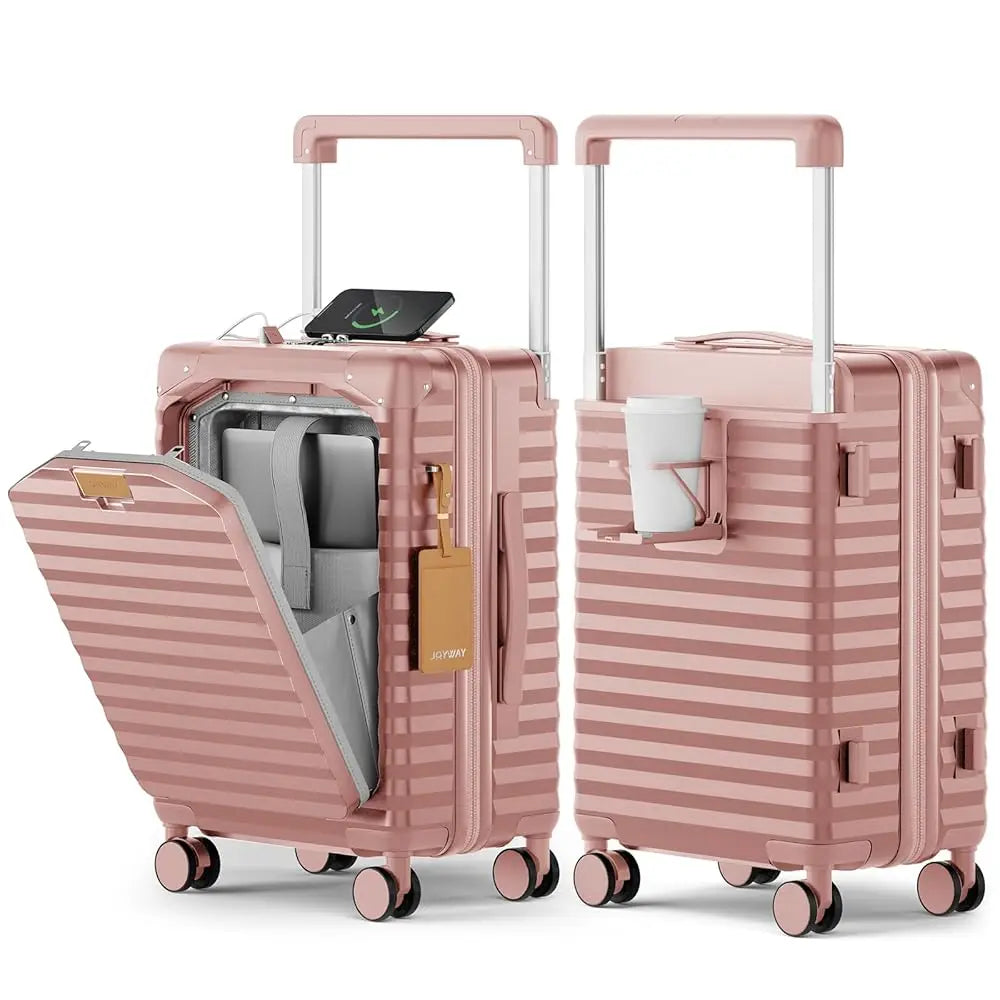 20 inch Front-opening Carry-on Luggage Suitcase with Cup Holder, TSA Lock, Spinner Wheels