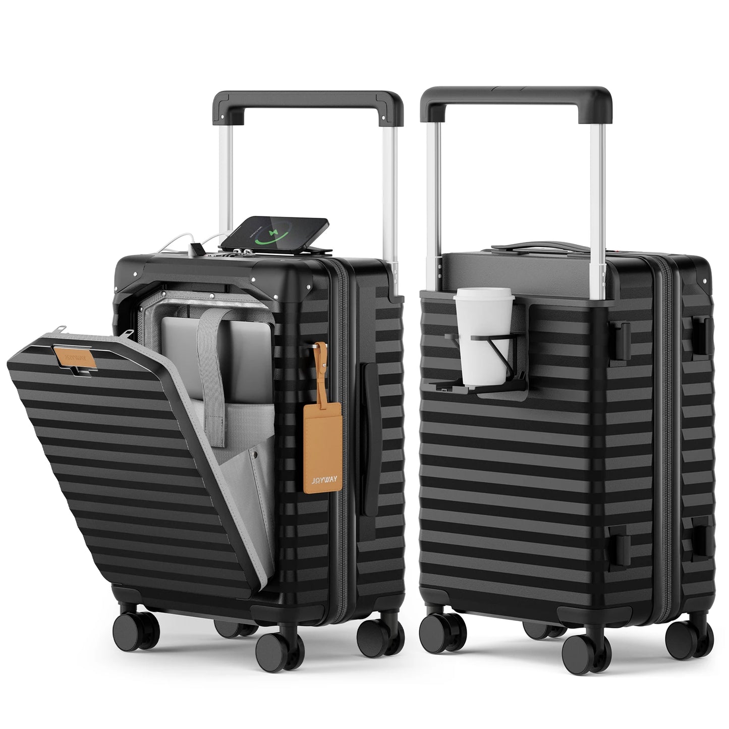 20 inch Front-opening Carry-on Luggage Suitcase with Cup Holder, TSA Lock, Spinner Wheels