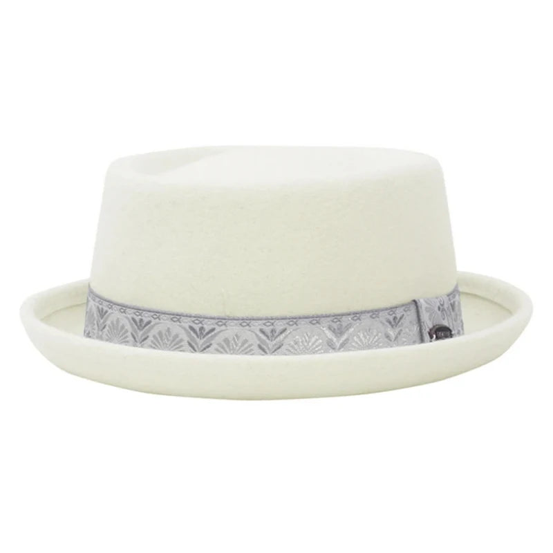100% Wool Pork Pie Fedora Hat for Women Men Autumn Winter Felt Curved Brim Porkpie Hat
